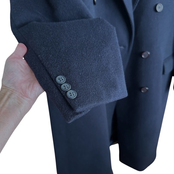 HARVIE & HUDSON London Vintage Navy Wool Overcoat Velvet Collar Quiet Luxury - Picture 8 of 16